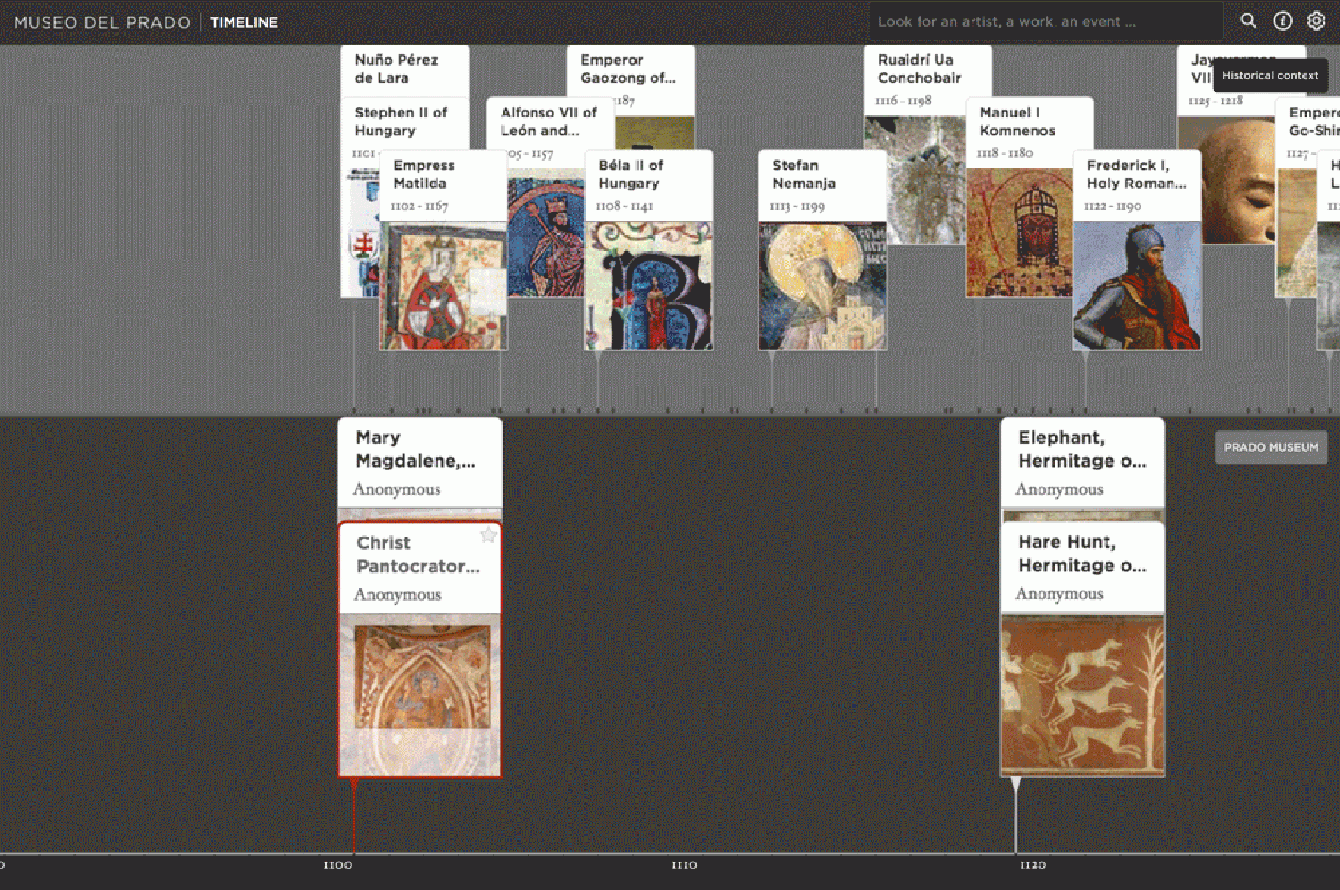 Interactive timeline, Museum Nacional del Prado.
